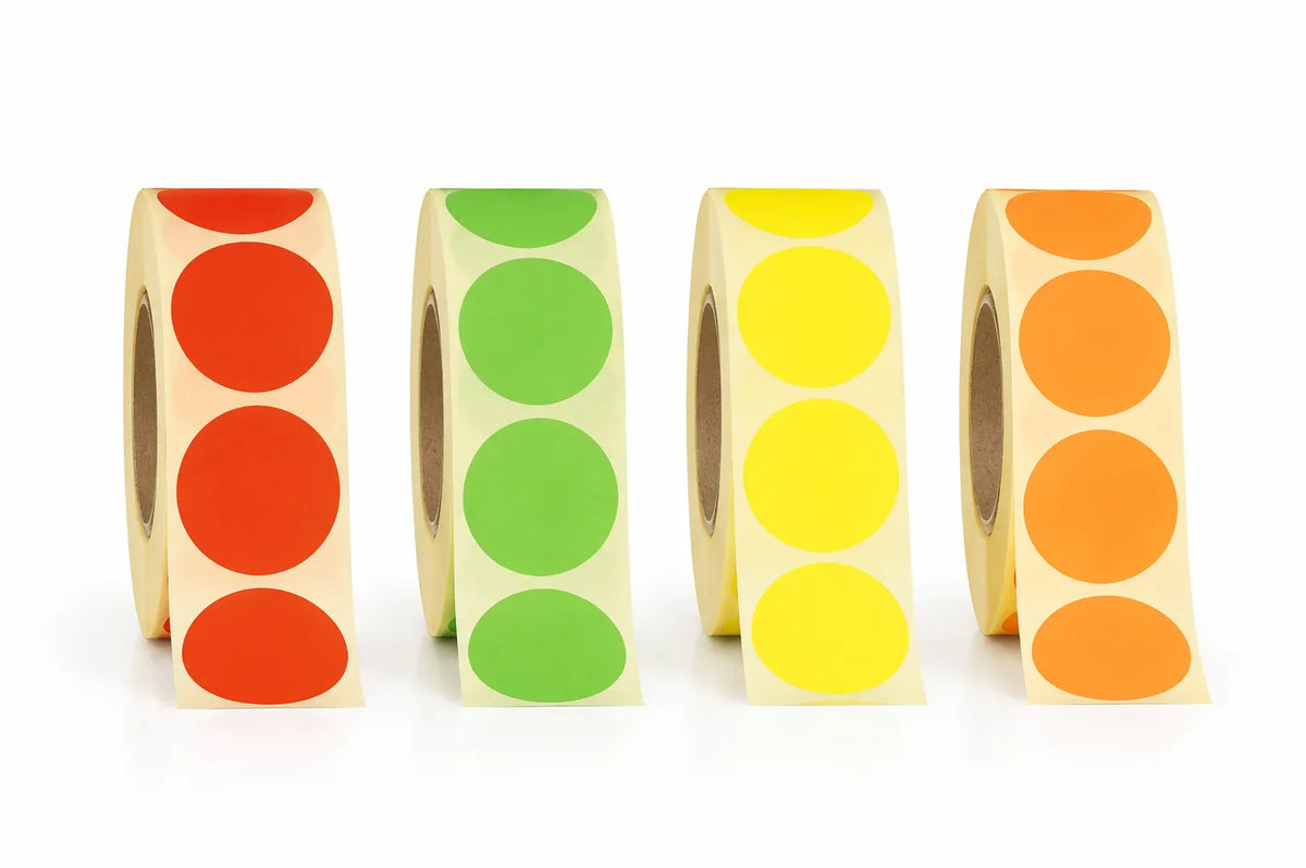 fluorescerend rond etiket op rol permanent klevend
